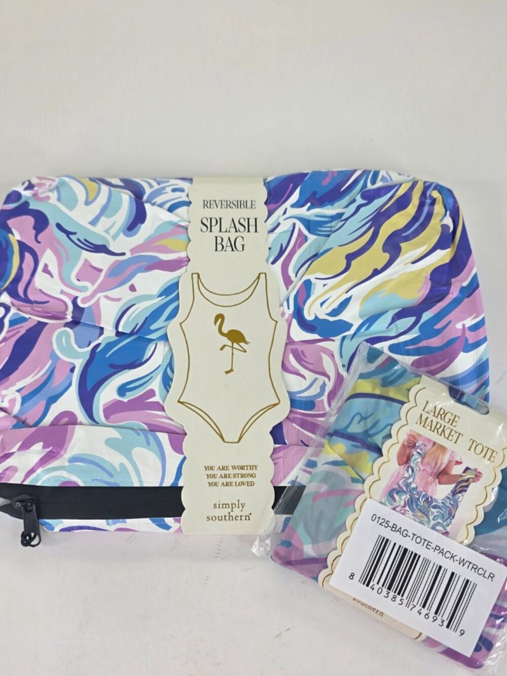 Simply Southern Watercolor Reversible Swim Splash 2pc Set Beach Pool Wet Bag